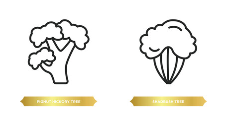 two editable outline icons from nature concept. thin line icons such as pignut hickory tree, shadbush tree vector.