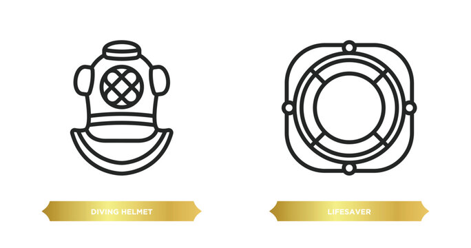 two editable outline icons from nautical concept. thin line icons such as diving helmet, lifesaver vector.