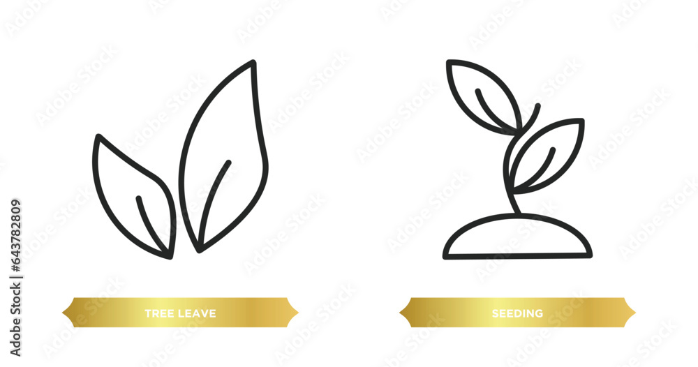 Poster two editable outline icons from nature concept. thin line icons such as tree leave, seeding vector.