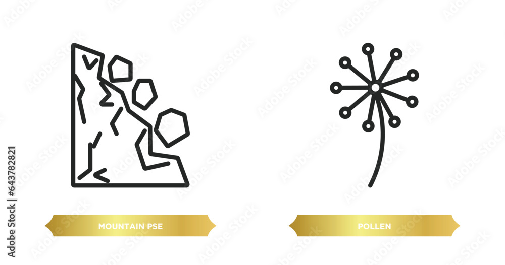 Poster two editable outline icons from nature concept. thin line icons such as mountain pse, pollen vector.