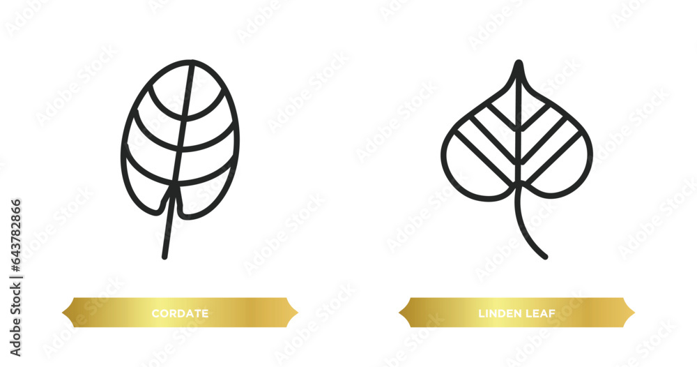 Poster two editable outline icons from nature concept. thin line icons such as cordate, linden leaf vector.