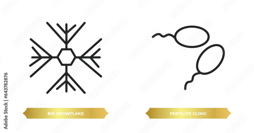 Poster two editable outline icons from nature concept. thin line icons such as big snowflake, fertilize cli