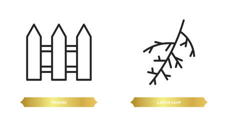 two editable outline icons from nature concept. thin line icons such as fences, larch leaf vector.