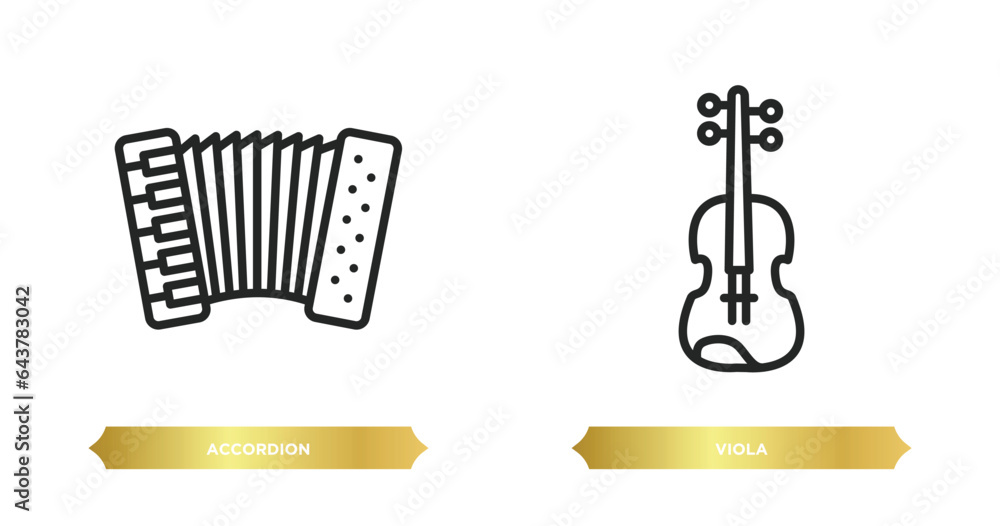 Poster two editable outline icons from music concept. thin line icons such as accordion, viola vector.
