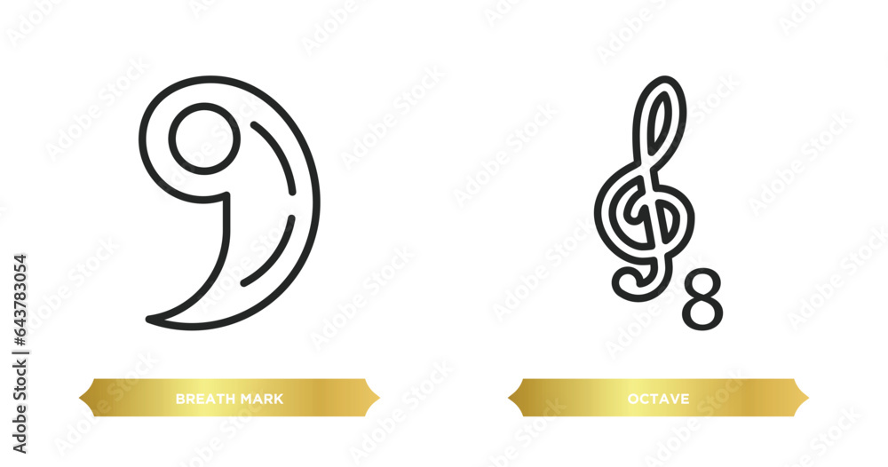Poster two editable outline icons from music and media concept. thin line icons such as breath mark, octave