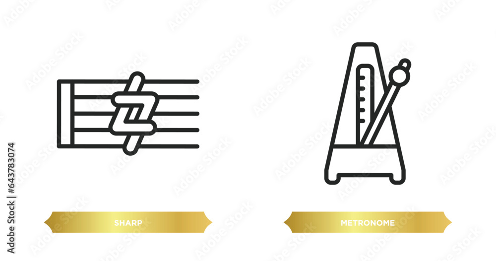 Poster two editable outline icons from music and media concept. thin line icons such as sharp, metronome ve