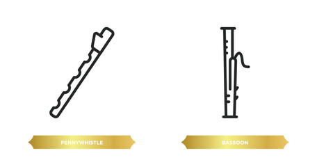 two editable outline icons from music concept. thin line icons such as pennywhistle, bassoon vector.