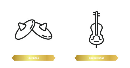 two editable outline icons from music concept. thin line icons such as cymbals, double bass vector.