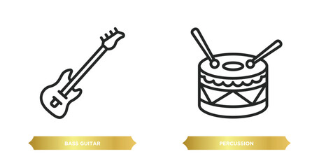 two editable outline icons from music concept. thin line icons such as bass guitar, percussion vector.