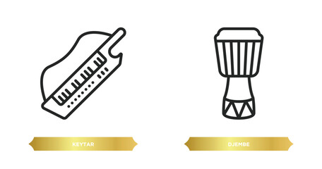 two editable outline icons from music and media concept. thin line icons such as keytar, djembe vector.