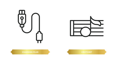 two editable outline icons from music and media concept. thin line icons such as charging plug, crotchet vector.