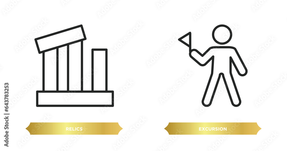 Poster two editable outline icons from museum concept. thin line icons such as relics, excursion vector.
