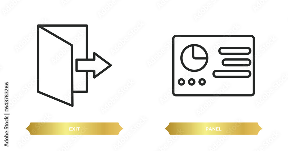 Poster two editable outline icons from museum concept. thin line icons such as exit, panel vector.