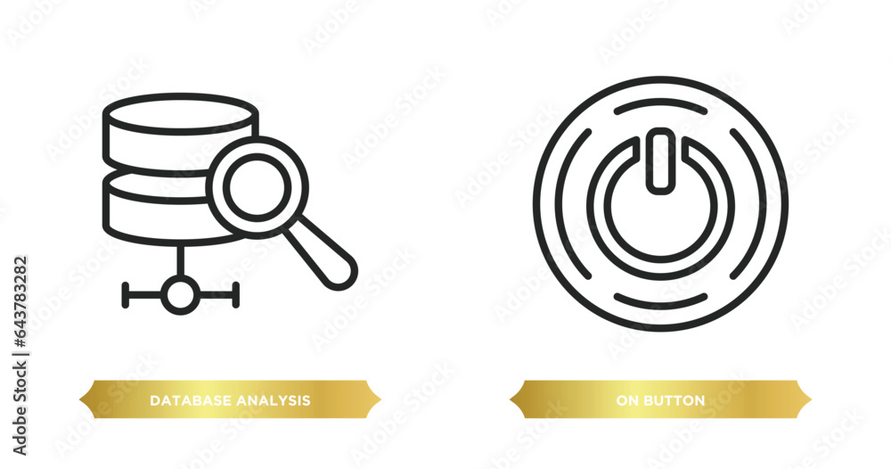 Poster two editable outline icons from multimedia concept. thin line icons such as database analysis, on bu