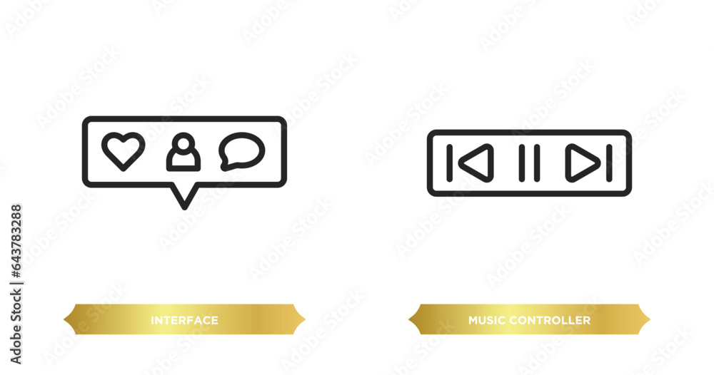 Poster two editable outline icons from multimedia concept. thin line icons such as interface, music control