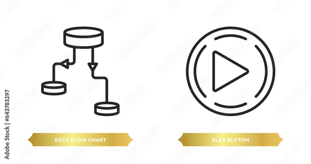Poster two editable outline icons from multimedia concept. thin line icons such as data flow chart, play bu