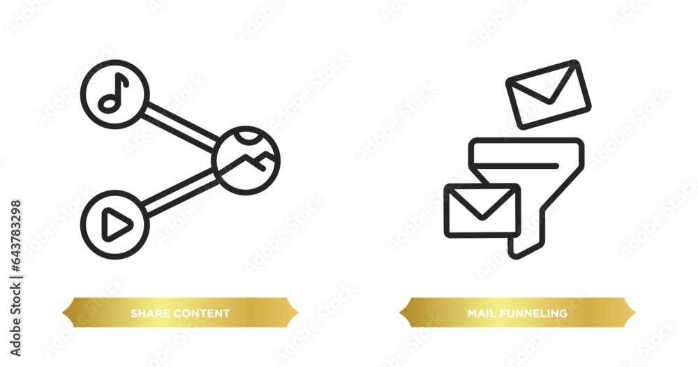 Poster two editable outline icons from multimedia concept. thin line icons such as share content, mail funn