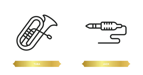 two editable outline icons from music concept. thin line icons such as tuba, jack vector.