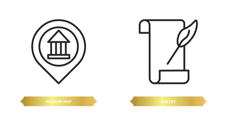 two editable outline icons from museum concept. thin line icons such as museum map, poetry vector.