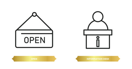 two editable outline icons from museum concept. thin line icons such as open, information desk vector.