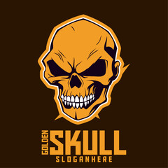 Mascot Head with Skeleton Face in Illustrated Golden Skull: Logo, Mascot, Vector Graphic for Sports and E-Sport Gaming Teams
