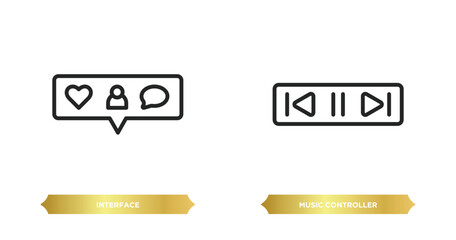 two editable outline icons from multimedia concept. thin line icons such as interface, music controller vector.