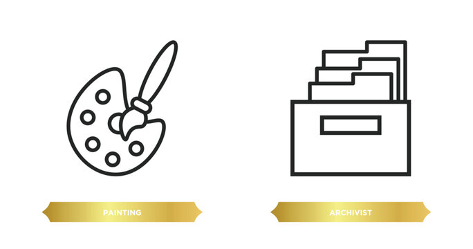 two editable outline icons from museum concept. thin line icons such as painting, archivist vector.