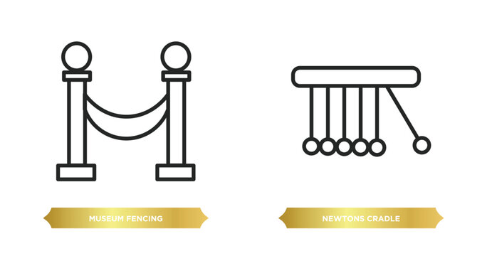 two editable outline icons from museum concept. thin line icons such as museum fencing, newtons cradle vector.