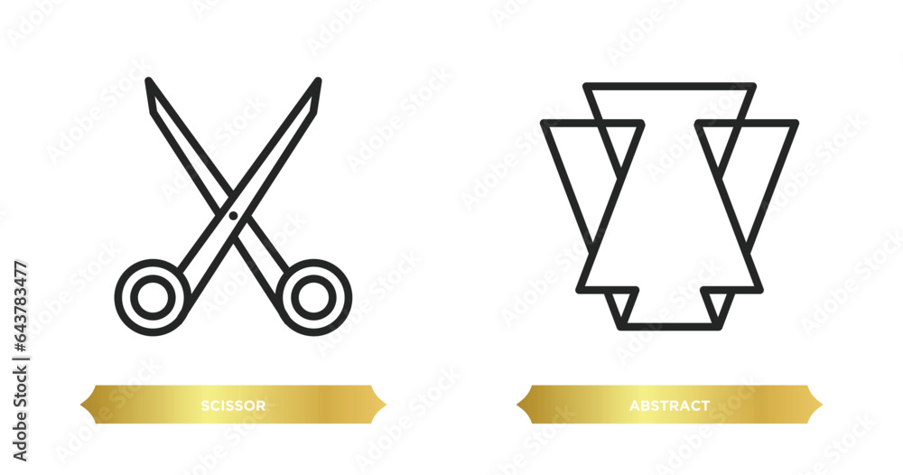 Poster two editable outline icons from miscellaneous concept. thin line icons such as scissor, abstract vec