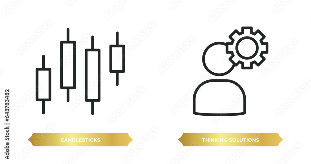 Poster two editable outline icons from miscellaneous concept. thin line icons such as candlesticks, thinkin