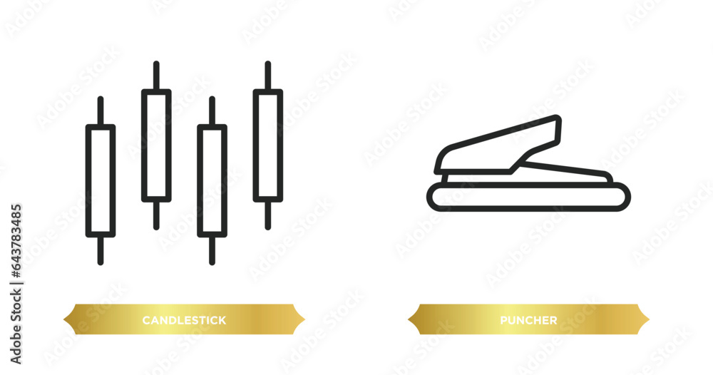 Poster two editable outline icons from miscellaneous concept. thin line icons such as candlestick, puncher 