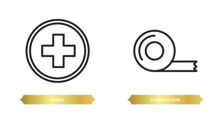 Obraz premium two editable outline icons from miscellaneous concept. thin line icons such as swiss, adhesive tape vector.