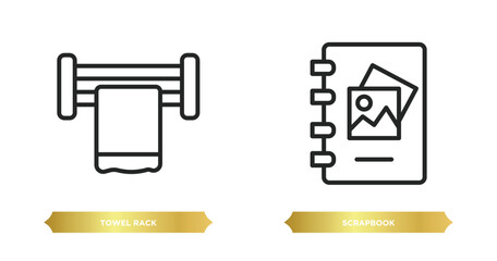 two editable outline icons from miscellaneous concept. thin line icons such as towel rack, scrapbook vector.