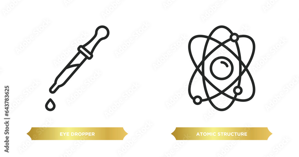Poster two editable outline icons from medical concept. thin line icons such as eye dropper, atomic structu