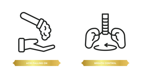 two editable outline icons from medical concept. thin line icons such as acid falling on hand, breath control vector.