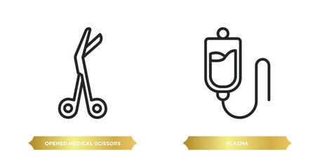 two editable outline icons from medical concept. thin line icons such as opened medical scissors, plasma vector.