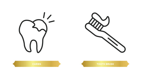 two editable outline icons from medical concept. thin line icons such as caries, tooth brush vector.
