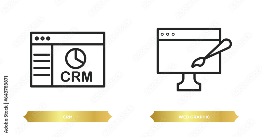 Poster two editable outline icons from marketing concept. thin line icons such as crm, web graphic vector.