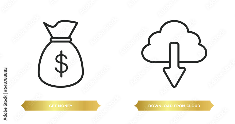Aufkleber two editable outline icons from collection. thin linear concept. thin line icons such as get money, 