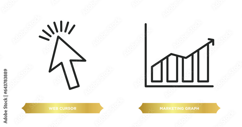 Poster two editable outline icons from marketing concept. thin line icons such as web cursor, marketing gra