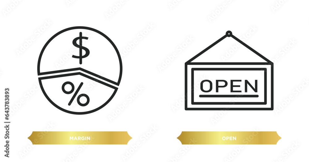 Poster two editable outline icons from marketing concept. thin line icons such as margin, open vector.
