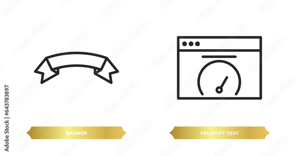 Poster two editable outline icons from marketing concept. thin line icons such as banner, velocity test vec