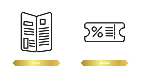 two editable outline icons from marketing concept. thin line icons such as flyer, coupon vector.