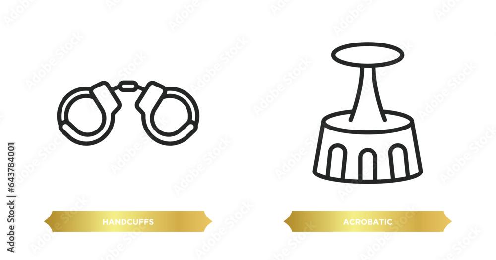 Poster two editable outline icons from magic concept. thin line icons such as handcuffs, acrobatic vector.