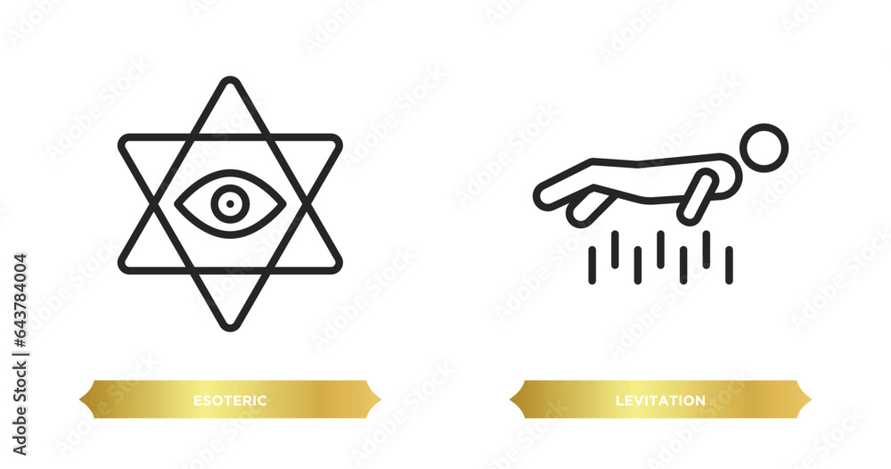 Poster two editable outline icons from magic concept. thin line icons such as esoteric, levitation vector.