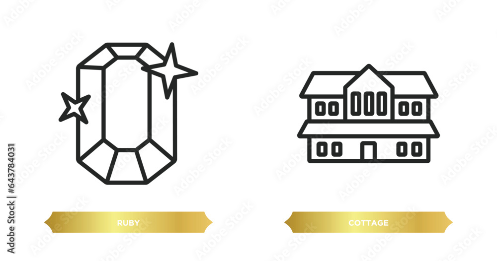 Poster two editable outline icons from luxury concept. thin line icons such as ruby, cottage vector.