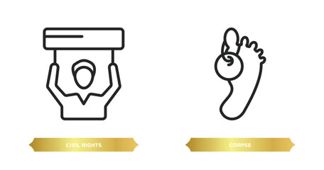 two editable outline icons from law and justice concept. thin line icons such as civil rights, corpse vector.