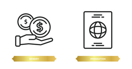two editable outline icons from law and justice concept. thin line icons such as bribery, immigration vector.