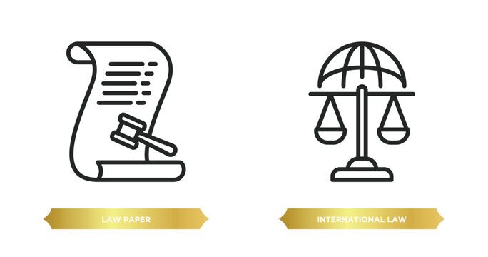 two editable outline icons from law and justice concept. thin line icons such as law paper, international law vector.