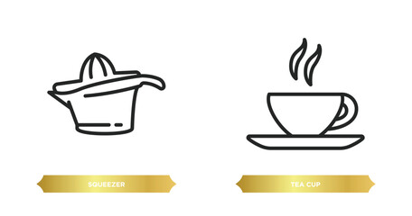 two editable outline icons from kitchen concept. thin line icons such as squeezer, tea cup vector.